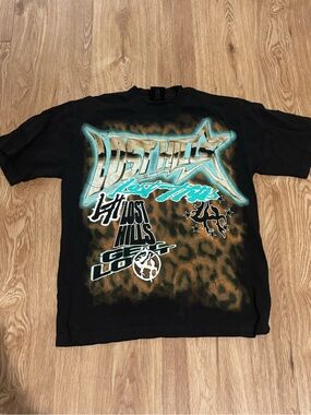 Lost Hills Men’s Graphic Tee — Black with Teal Accents size S oversized